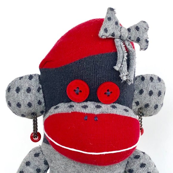 Hand-stitched Sock Monkey Stuffed Toy with Magnets - Picture 5 of 12